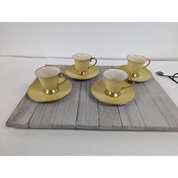 Flintridge Sylvan China Small Espresso Cups Saucers Set 4 California Yellow Gold - Picture 1 of 9